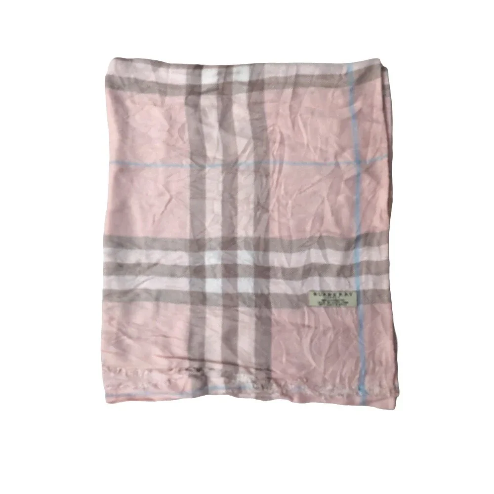 Vintage Burberry Pink Brown Blue White 100% Cashmere Shawl Scarves - Picture 2 of 5